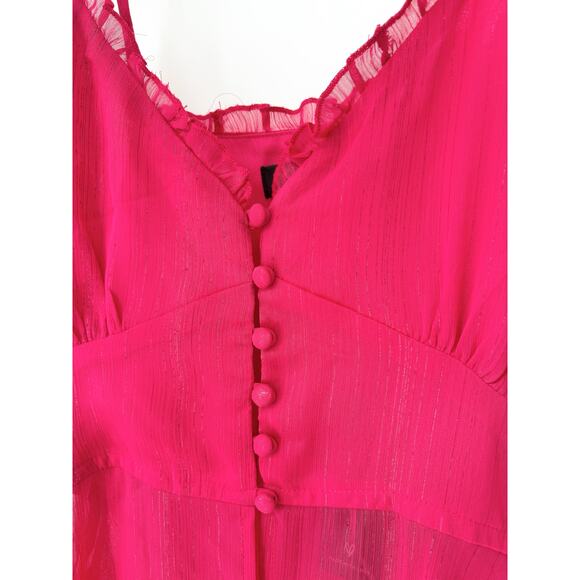 Lulu's NWT Set On You Hot Pink Lurex Tiered Midi Dress Size S - Picture 8 of 10